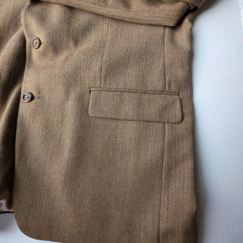 Vintage Lauren Ralph Lauren Blazer 100% Wool Herringbone Sport Coat Brown 46R - Picture 6 of 16
